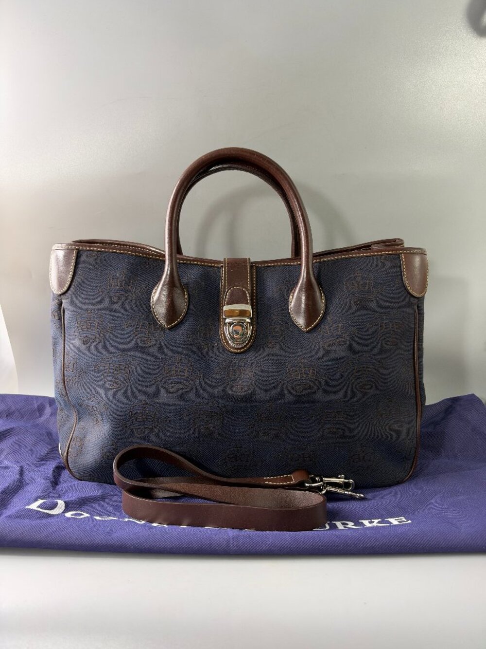 Authentic Dooney & Bourke Midnight Blue Canvas Pushlock Satchel Bag